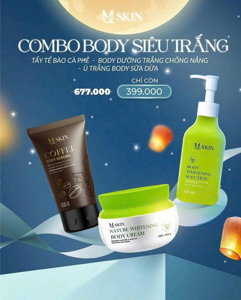 Combo Kem Ủ Trắng và Kem Body Dưỡng Trắng Sữa Dừa MQ Skin Nature Whitening Body 150gr