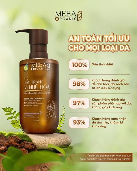 Dầu Tẩy Trang Vi Nhũ Hóa Meea Organic  Sạch Sâu An Toàn Tối Ưu Cho Mọi Làn Da