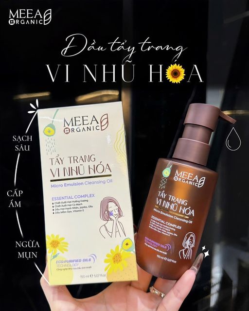 Nước Tẩy Trang Meea Organic Vi Nhũ Hóa Dạng Dầu 100% tinh khiết an toàn lành tính phù hợp với mọi loại da