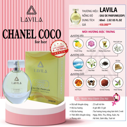 Nước hoa Lavila Chanel Coco phong cách nữ tính, sành điệu, tươi trẻ 60ml