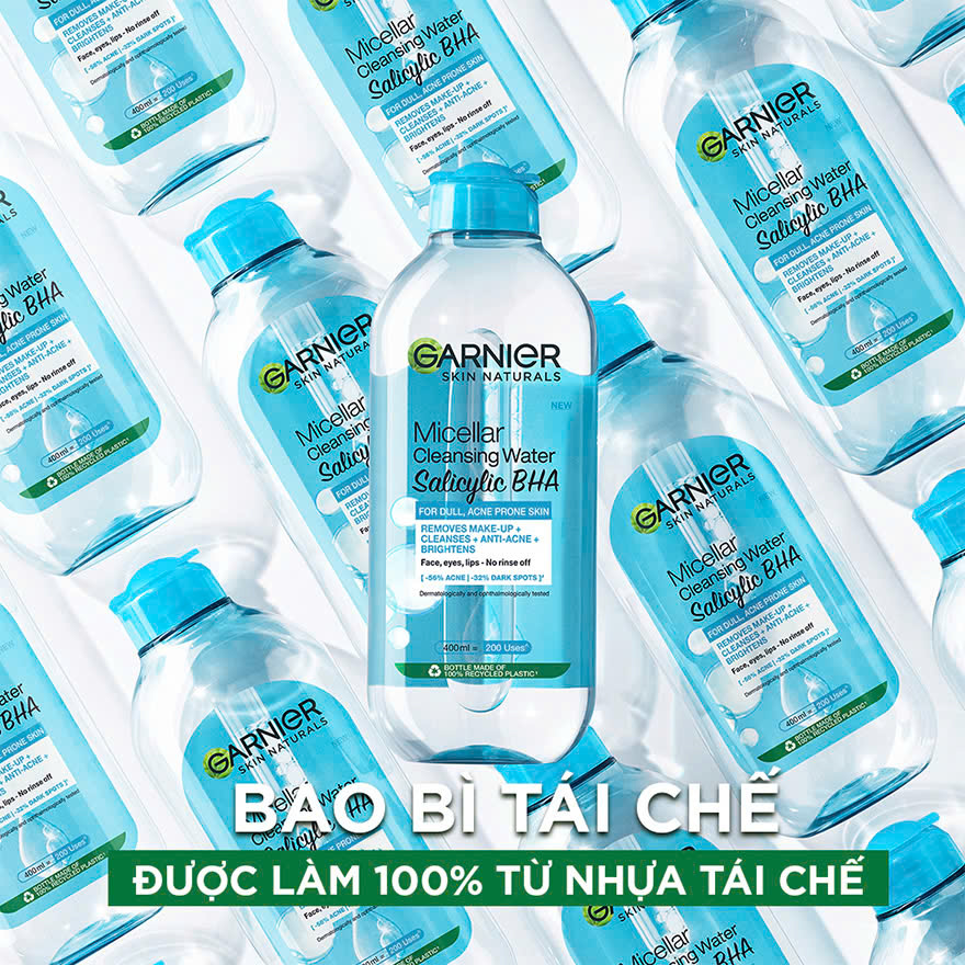 Nước Tẩy Trang Garnier Nắp Xanh Micellar Cleansing Water Salicylic BHA Dành Cho Da Dầu Mụn