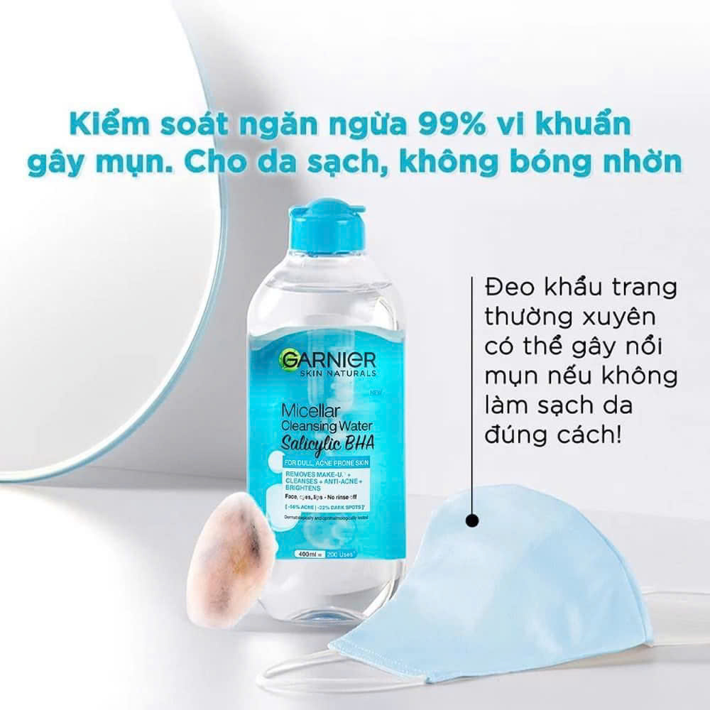 Nước Tẩy Trang Garnier Nắp Xanh Micellar Cleansing Water Salicylic BHA Dành Cho Da Dầu Mụn