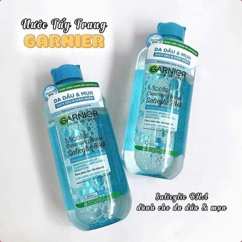 Nước Tẩy Trang Garnier Nắp Xanh Micellar Cleansing Water Salicylic BHA Dành Cho Da Dầu Mụn