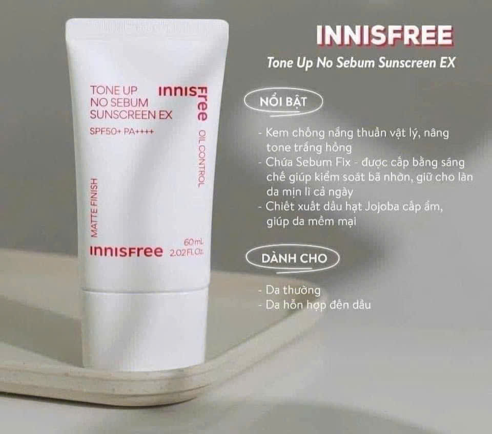 Kem Chống Nắng Nâng Tông Da, Kiềm Dầu INNISFREE Tone Up No Sebum Sunscreen Ex 60ml