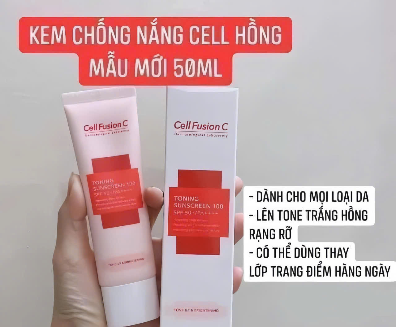 Kem Chống Nắng Nâng Tông Cell Fusion C Toning Sunscreen 100 giúp làm trắng chóng tia cực tím và cải thiện nếp nhăn