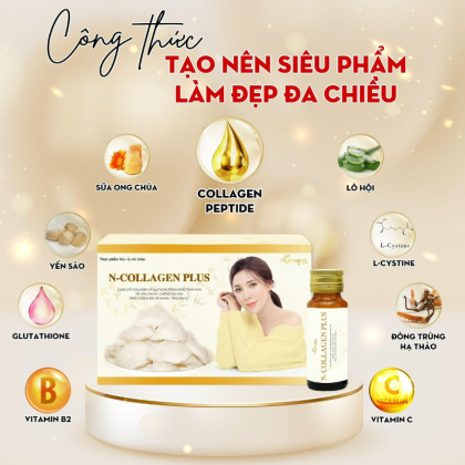 Nước Uống Collagen Tổ Yến Đông Trùng N-Collagen Plus Dưỡng Trắng Da Hộp 15 Lọ x 20ml