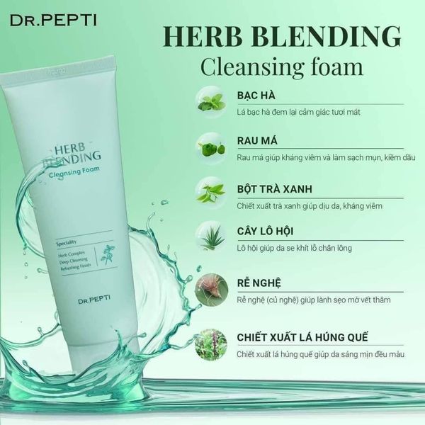 Sữa Rửa Mặt Dr.Pepti Hàn Quốc Herb Blending Chiết Xuất Trà Xanh 110ml