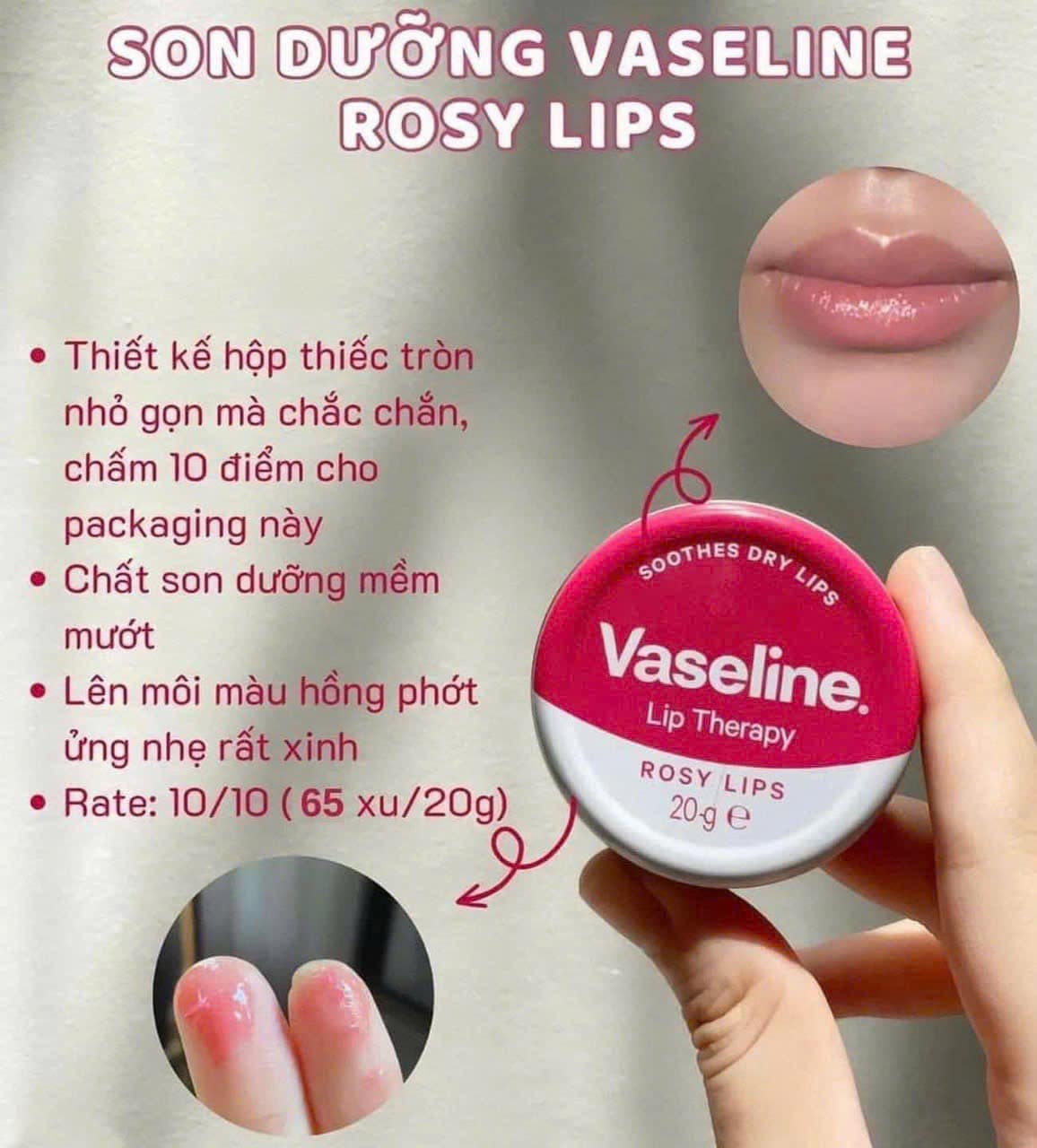 Son Dưỡng Vaseline Hộp Thiếc Màu Hồng Lip Therapy Rosy Lips 20g Tạo cho đôi môi cảm giác đầy sức sống