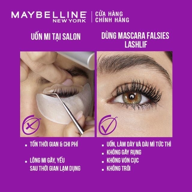 Mascara Uốn Mi, Làm Dài Và Dày Mi Tức Thì Maybelline The Falsies Lash Lift Waterproof  Very Black 8.6ml