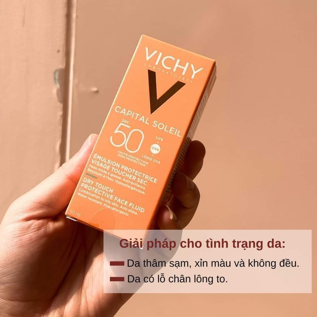 Kem chống Nắng Vichy Capital Soleil Dry Touch Face Fluid SPF50 là sản phẩm kem chống nắng giúp bảo vệ da trước tác hại của tia UVB và tia UVA