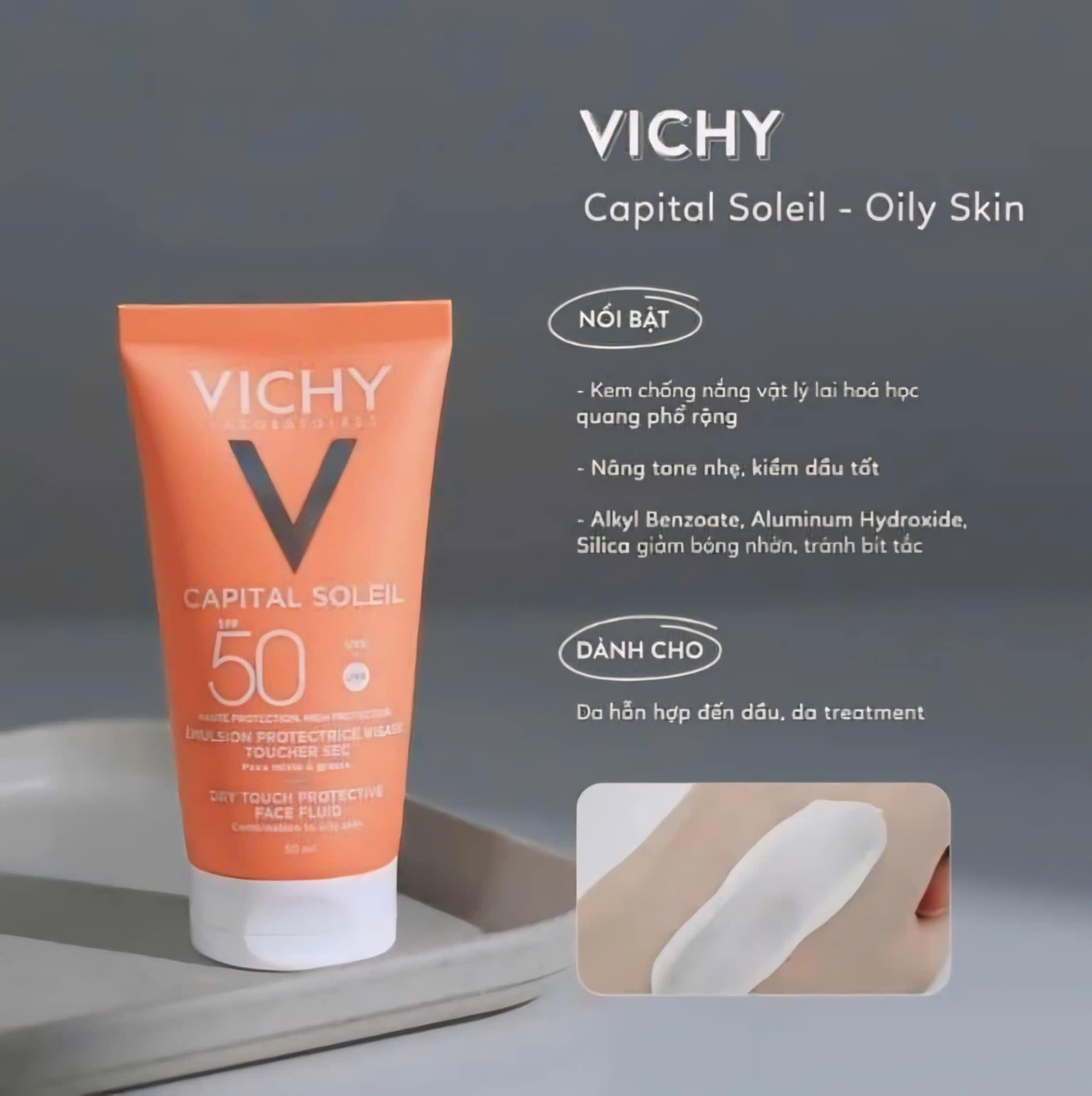 Kem chống Nắng Vichy Capital Soleil Dry Touch Face Fluid SPF50 là sản phẩm kem chống nắng giúp bảo vệ da trước tác hại của tia UVB và tia UVA