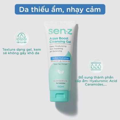 Sữa Rửa Mặt Senz Aqua Boost Cleansing Gel Chiết Xuất Trà Xanh 150ml  Sữa Rửa Mặt Cho Da Khô