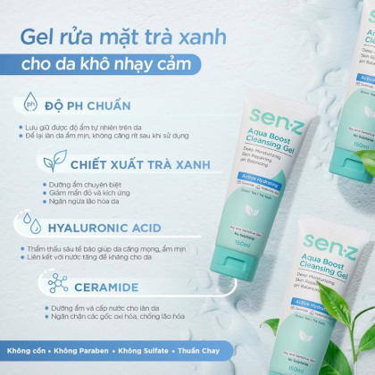 Sữa Rửa Mặt Senz Aqua Boost Cleansing Gel Chiết Xuất Trà Xanh 150ml  Sữa Rửa Mặt Cho Da Khô