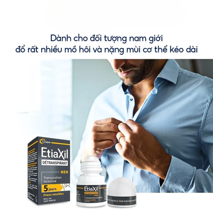 Lăn Khử Mùi EtiaXil Detranspirant Men Peaux Sensibles Roll-On Cho Nam Ngăn Mồ Hôi Chuyên Sâu 15ml