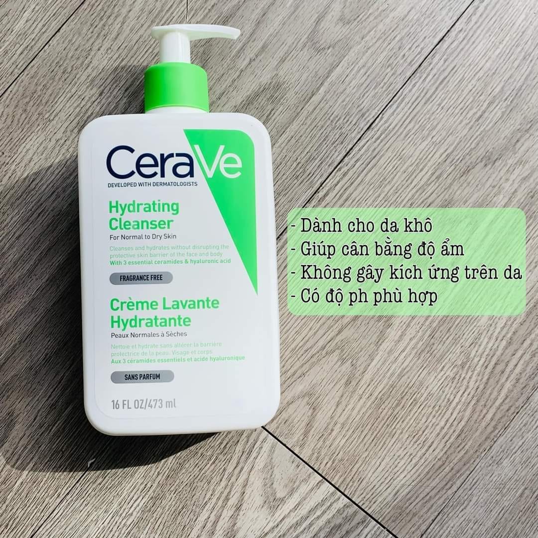 Sữa Rửa Mặt CeraVe Hydrating Facial Cleanser Màu Xanh Lá 473ml