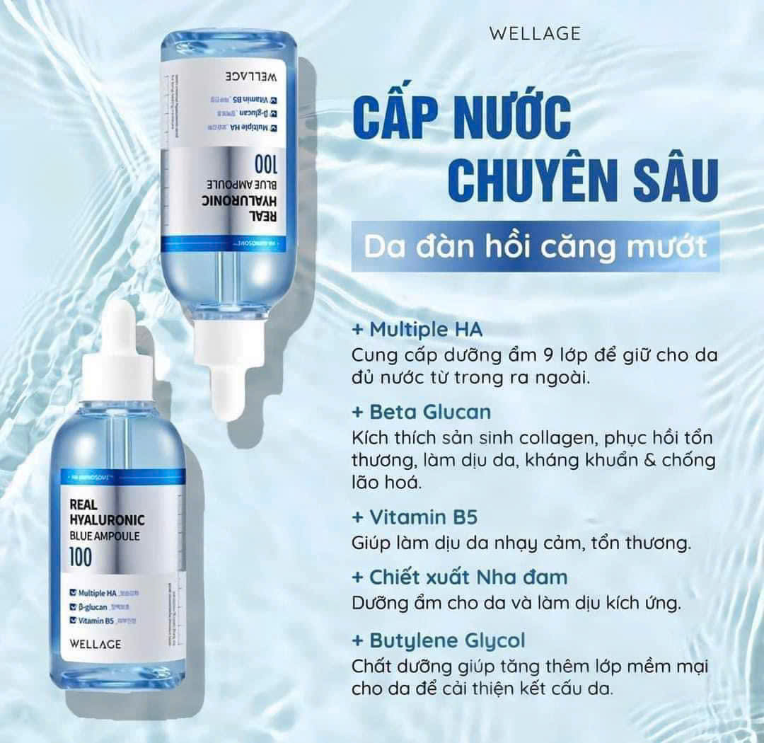 Tinh Chất Siêu Cấp Nước, Phục Hồi Da Căng Bóng Wellage Real Hyaluronic Blue Ampoule 75ml