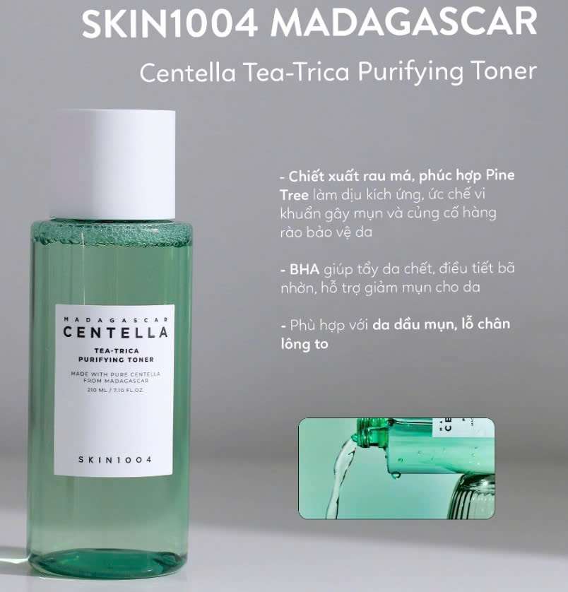 Bộ 3 xanh lá cho da dầu mụn  Skin1004 Madagascar Centella Tea Tri-ca