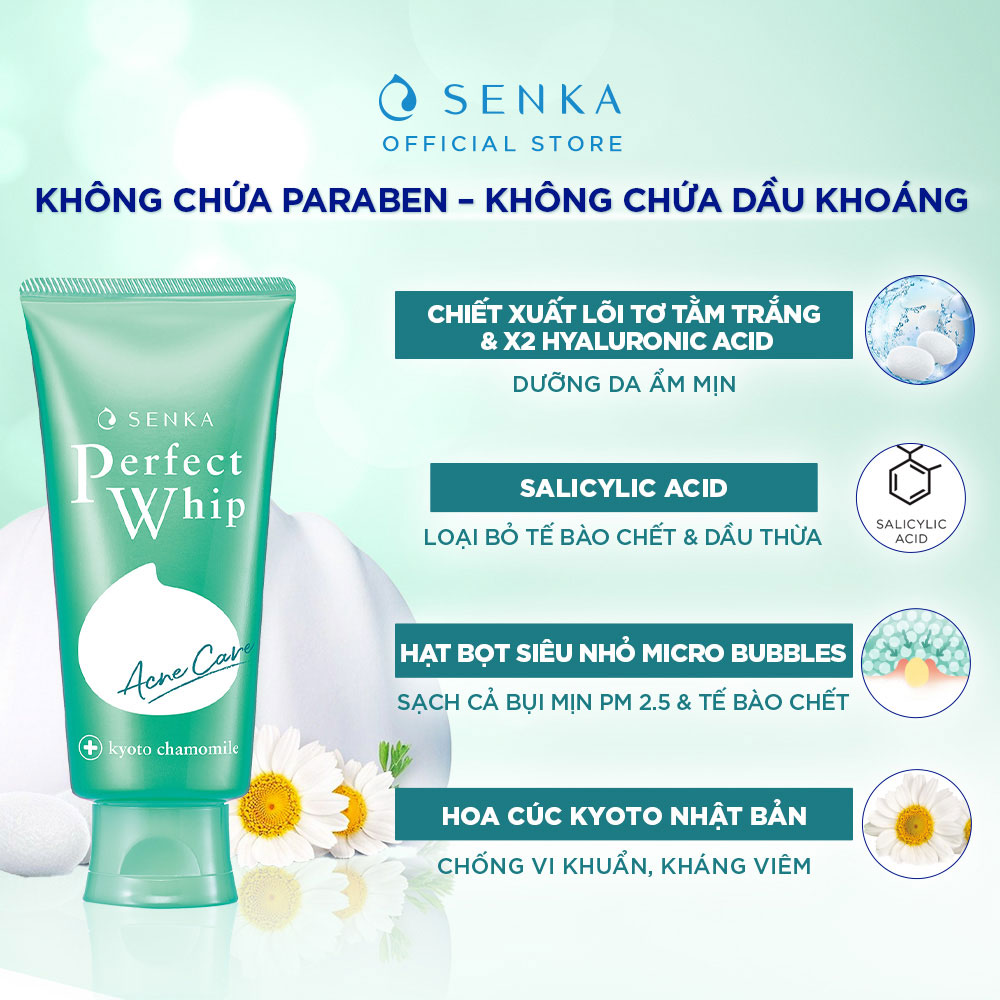 Sữa Rửa Mặt Senka Perfect Whip Acne Care Dành Cho Da Mụn 100g