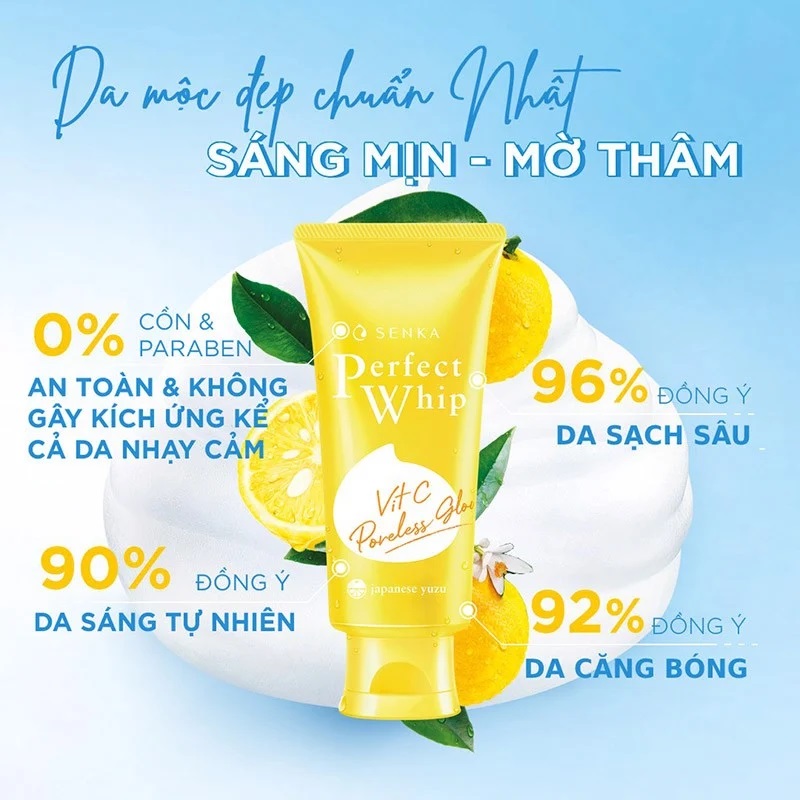 Sữa Rửa Mặt Senka Perfect Whip Vitamin C Màu Vàng Sáng Mịn Mờ Thâm 120g