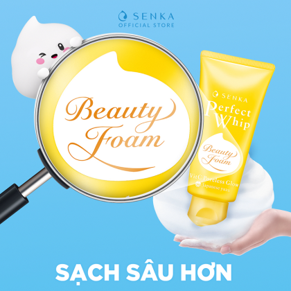 Sữa Rửa Mặt Senka Perfect Whip Vitamin C Poreless Glow Làm Sáng Da 100g