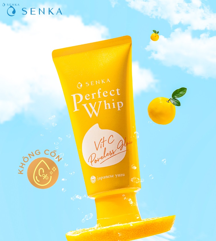 Senka đã cho ra mắt Sữa Rửa Mặt Làm Sáng Da Senka Perfect Whip Vitamin C Poreless Glow 100g