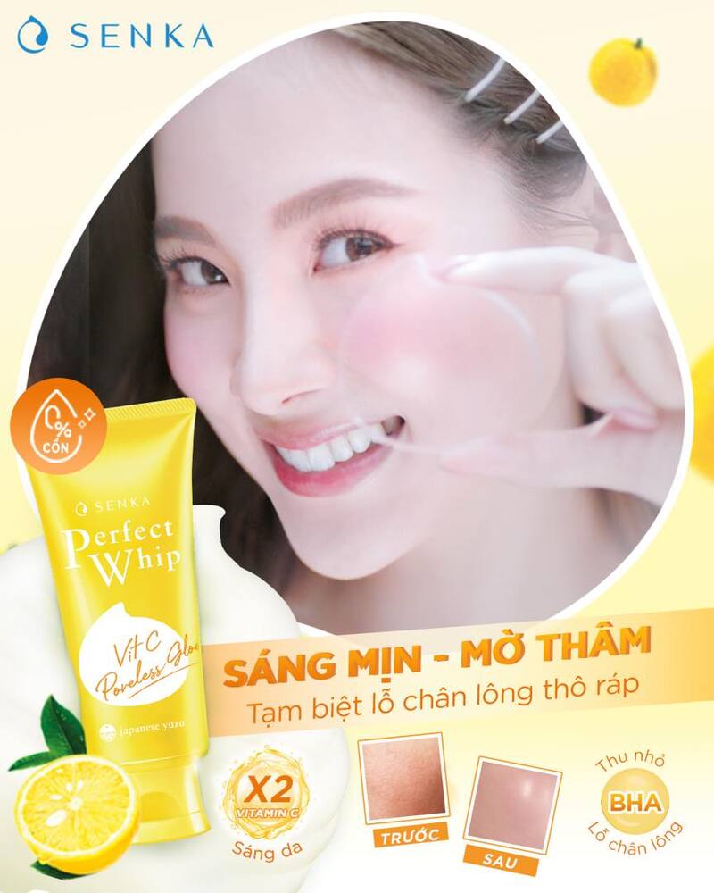 Senka đã cho ra mắt Sữa Rửa Mặt Làm Sáng Da Senka Perfect Whip Vitamin C Poreless Glow 100g