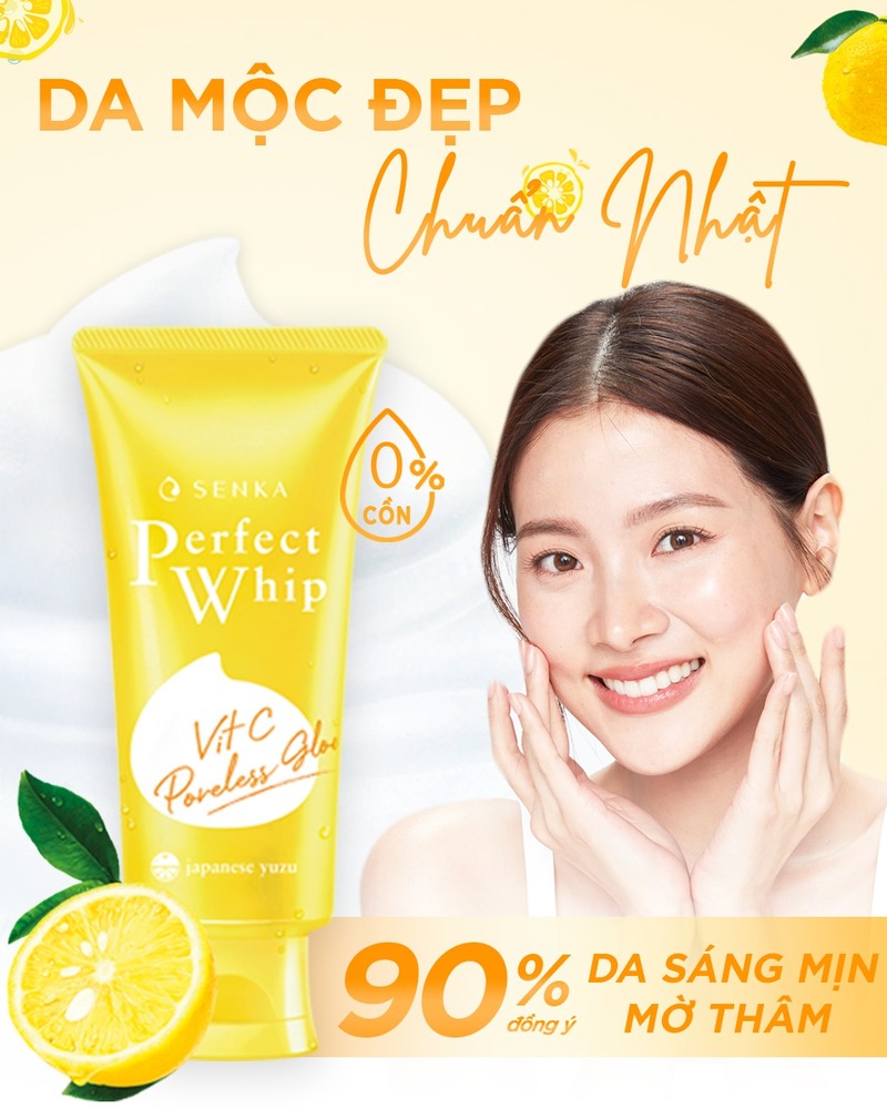 Senka đã cho ra mắt Sữa Rửa Mặt Làm Sáng Da Senka Perfect Whip Vitamin C Poreless Glow 100g