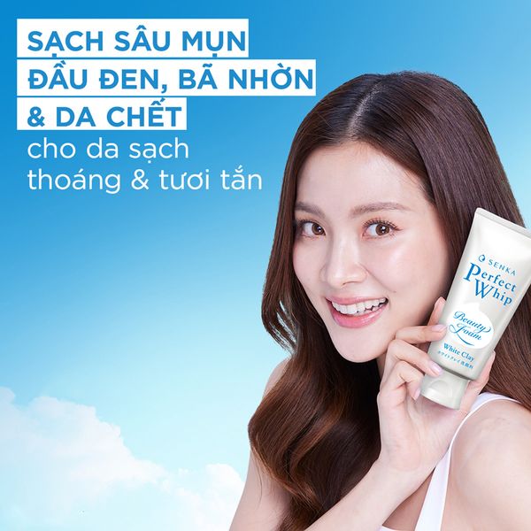 Sữa Rửa Mặt Senka Perfect Whip Đất Sét Màu Trắng 120g - Dành Cho Da Dầu Mụn