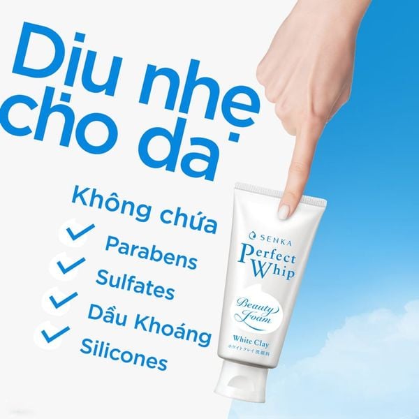 Sữa Rửa Mặt Senka Perfect Whip Đất Sét Màu Trắng 120g - Dành Cho Da Dầu Mụn