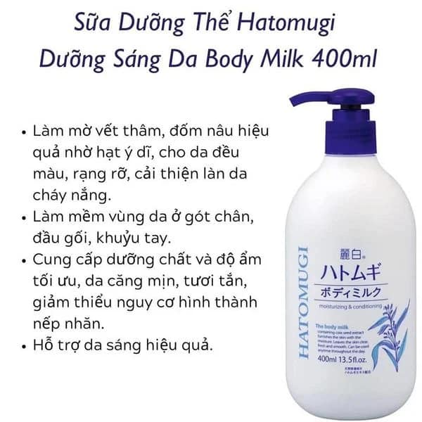 Sữa Dưỡng Thể Hatomugi Làm Sáng Da Ban Đêm 400ml cho da căng mịn và tràn đầy sức sống