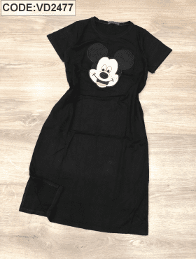 Đầm suông đen thêu Mickey