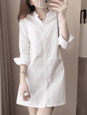 Đầm sơ mi trắng vải kate