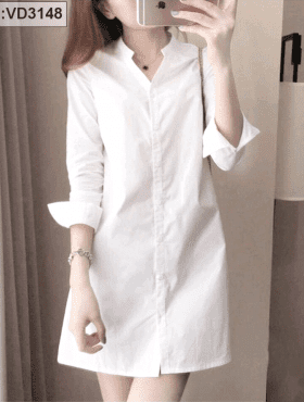 Đầm sơ mi trắng vải kate