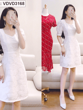 Đầm trắng ren dày mịn màu trắng