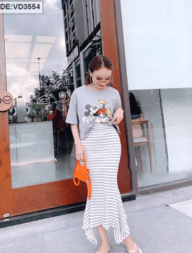 Sài Gòn sỉ áo thun in hình chân váy đuôi cá sọc