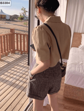 TPHCM xưởng sỉ set áo cổ vest tay phồng phối quần short