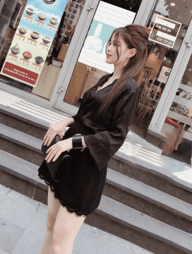 Sài Gòn sỉ set áo đen vải sattin kèm chân váy đen