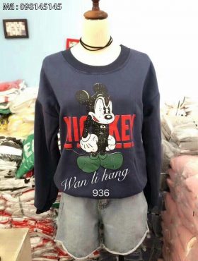 Áo thun nữ tay dai in dẽo hình Mickey