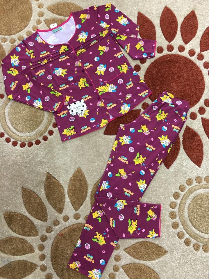 Bộ đồ áo tay dài in hình Pikachu quần dài