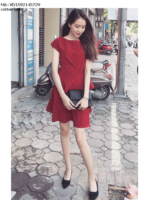 Đầm váy cotton tầng màu đỏ