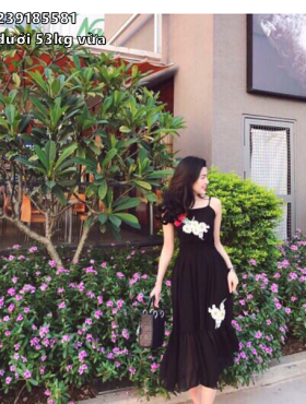 Đầm váy maxi voan ép hoa thêu màu đen