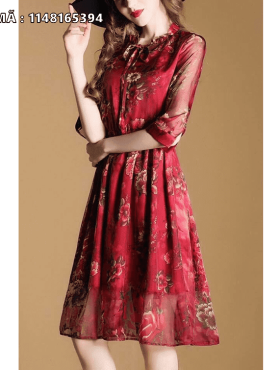 Đầm vải châu tôn in hoa 3D màu đỏ