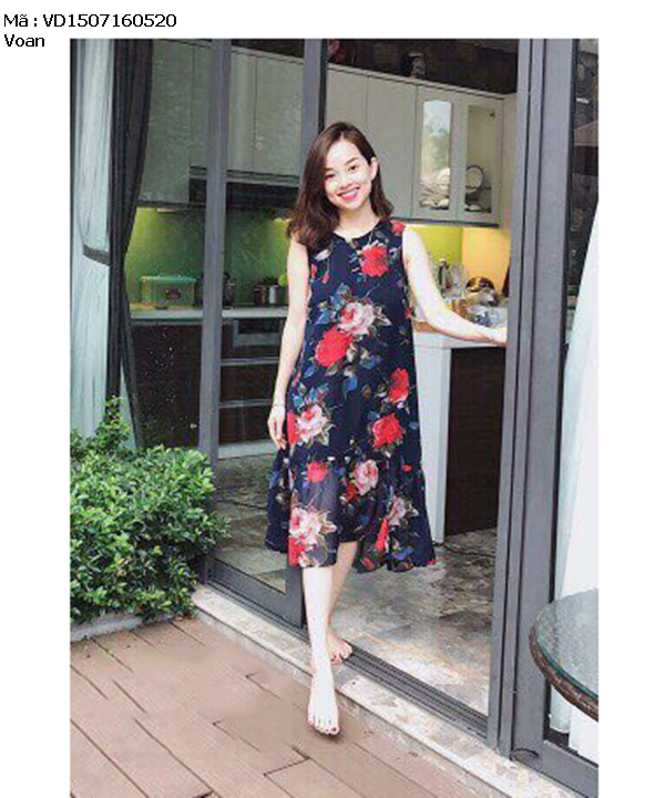 Đầm suông voan hai lớp hoa in chân váy DL775 TÍM  Thời Trang Xinh