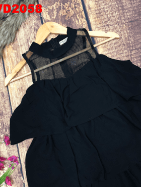 Đầm voan tầng nữ phối lưới màu đen