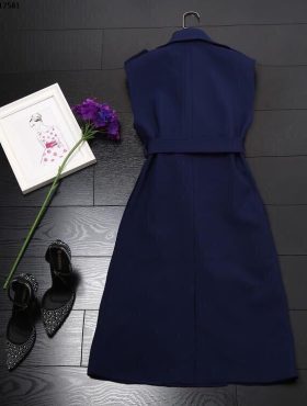 Đầm xanh đen cổ Vest thêu hoa