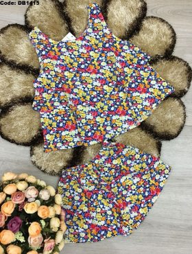 Đồ bộ nữ quần đùi vải tôn họa tiết hoa