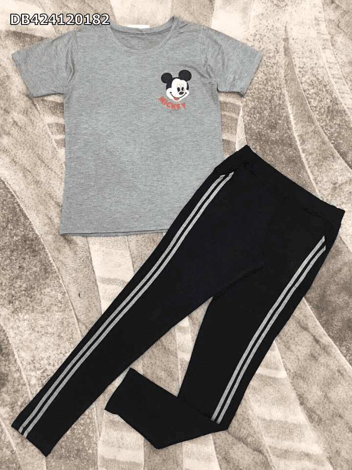 Đồ bộ thun nữ quần dài thêu logo hình Mickey