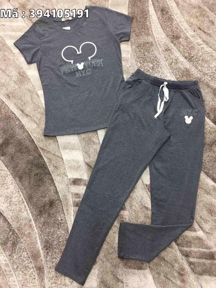 Bộ đồ mặc nhà thêu logo Mickey New York