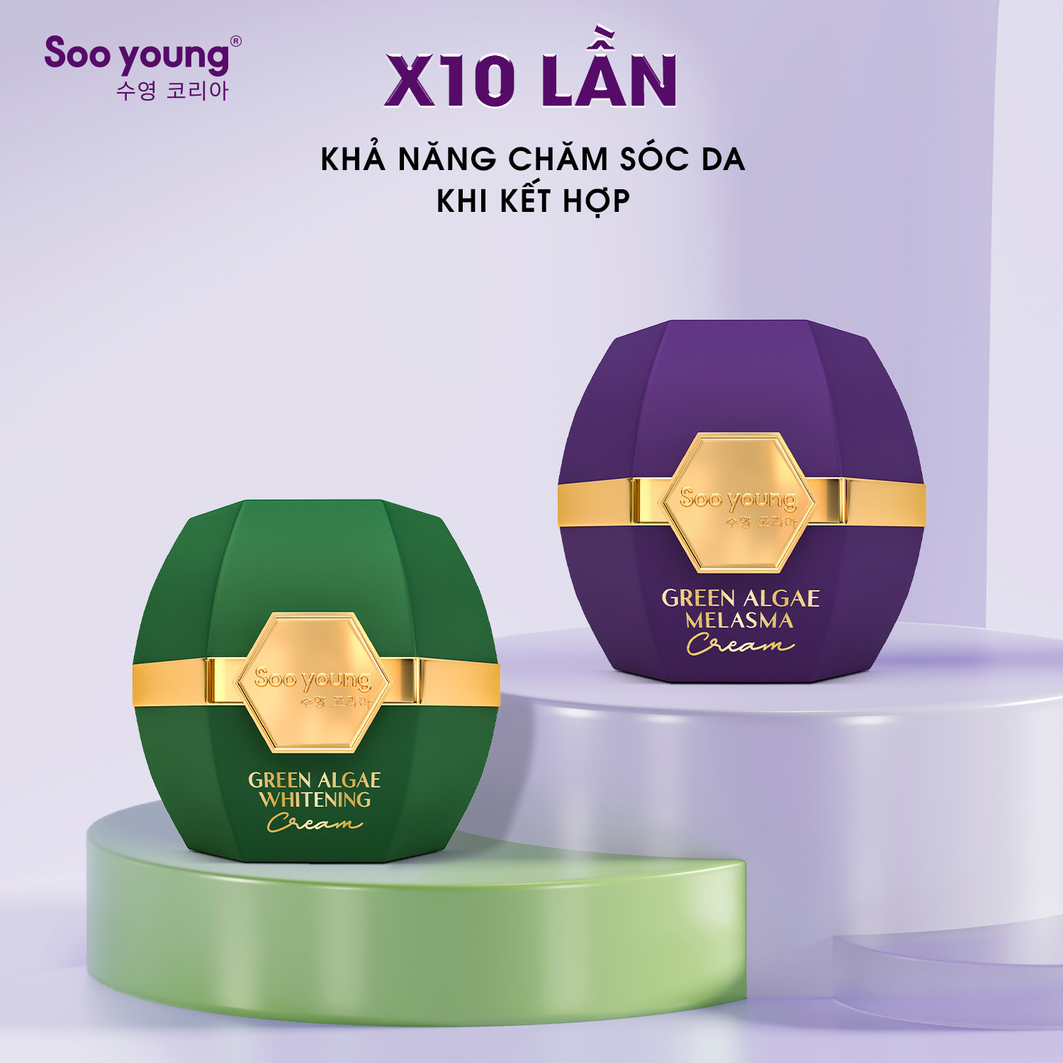 Bộ Đôi Kem Face Tím Xanh Dưỡng Trắng Mờ Thâm Nám Se Khít Lỗ Chân Lông Soo Young