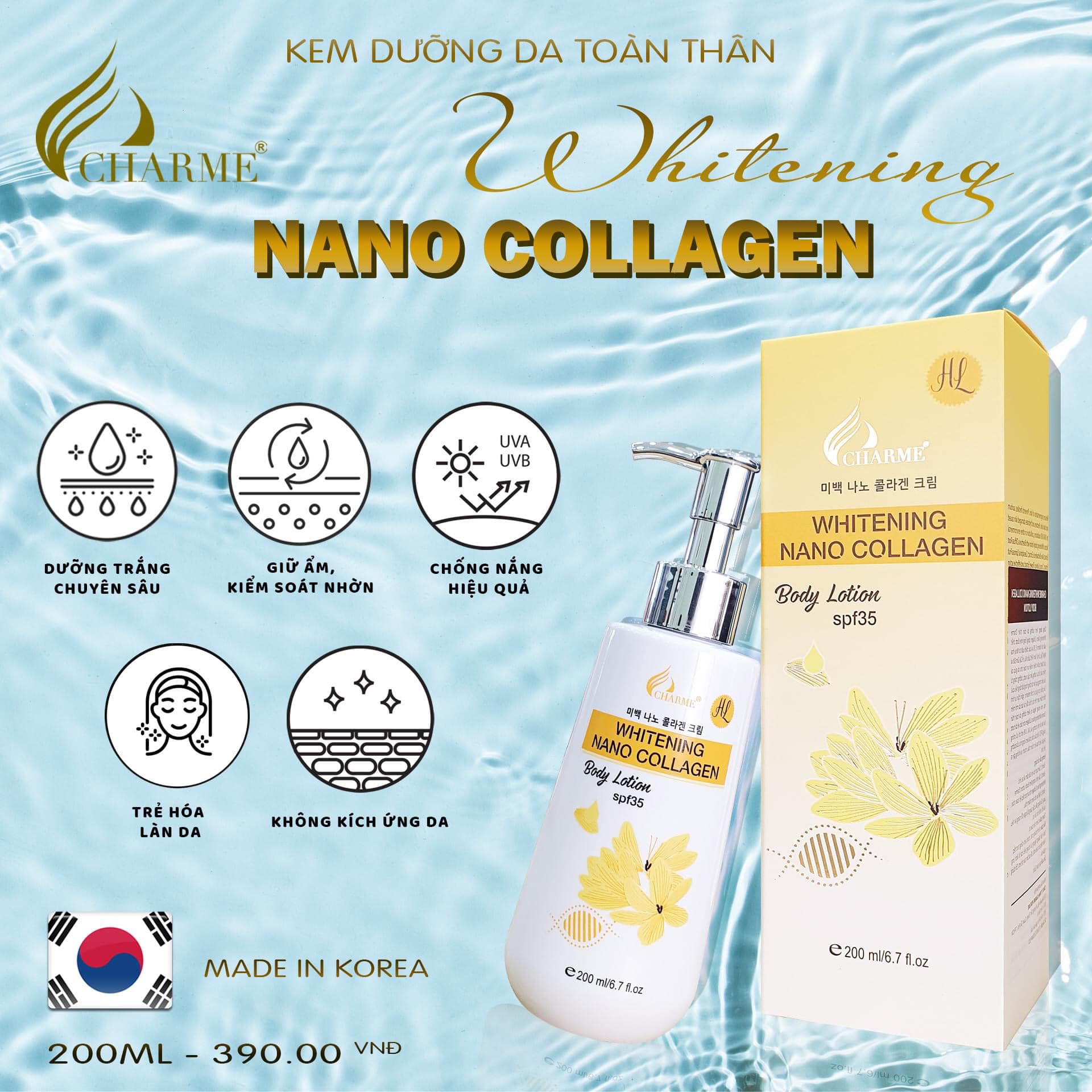 Kem dưỡng da toàn thân Charme Whitening Nano Collagen giúp làn da đẹp chuẩn hàn